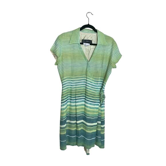 Lori Weidner Women's Green Striped Wrap Dress Size 8 - Picture 1 of 7